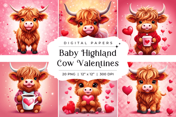 Charming Baby Highland Cow Valentine Backgrounds