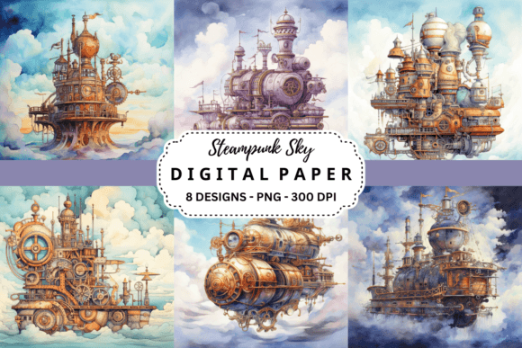 Elevate Your Designs: The Allure of Steampunk Sky Watercolor Backgrounds