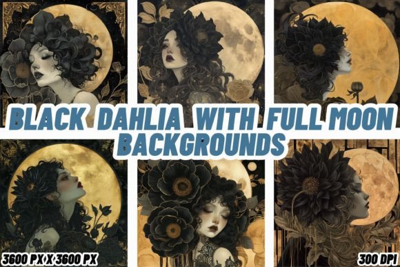Enchanting Black Dahlia with Full Moon Backgrounds