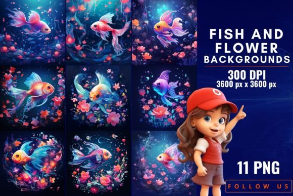 Enchanting Fish and Flower Backgrounds for Creative Projects