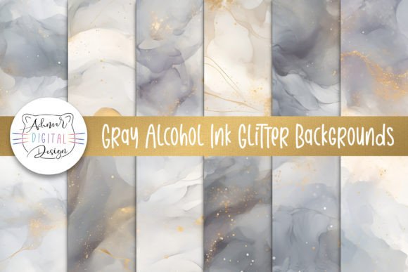 Gray Alcohol Ink Glitter Backgrounds for Modern Design