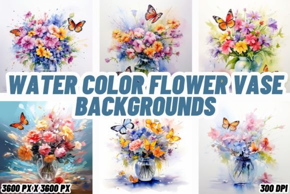Watercolor Flower Vase Backgrounds for Designers